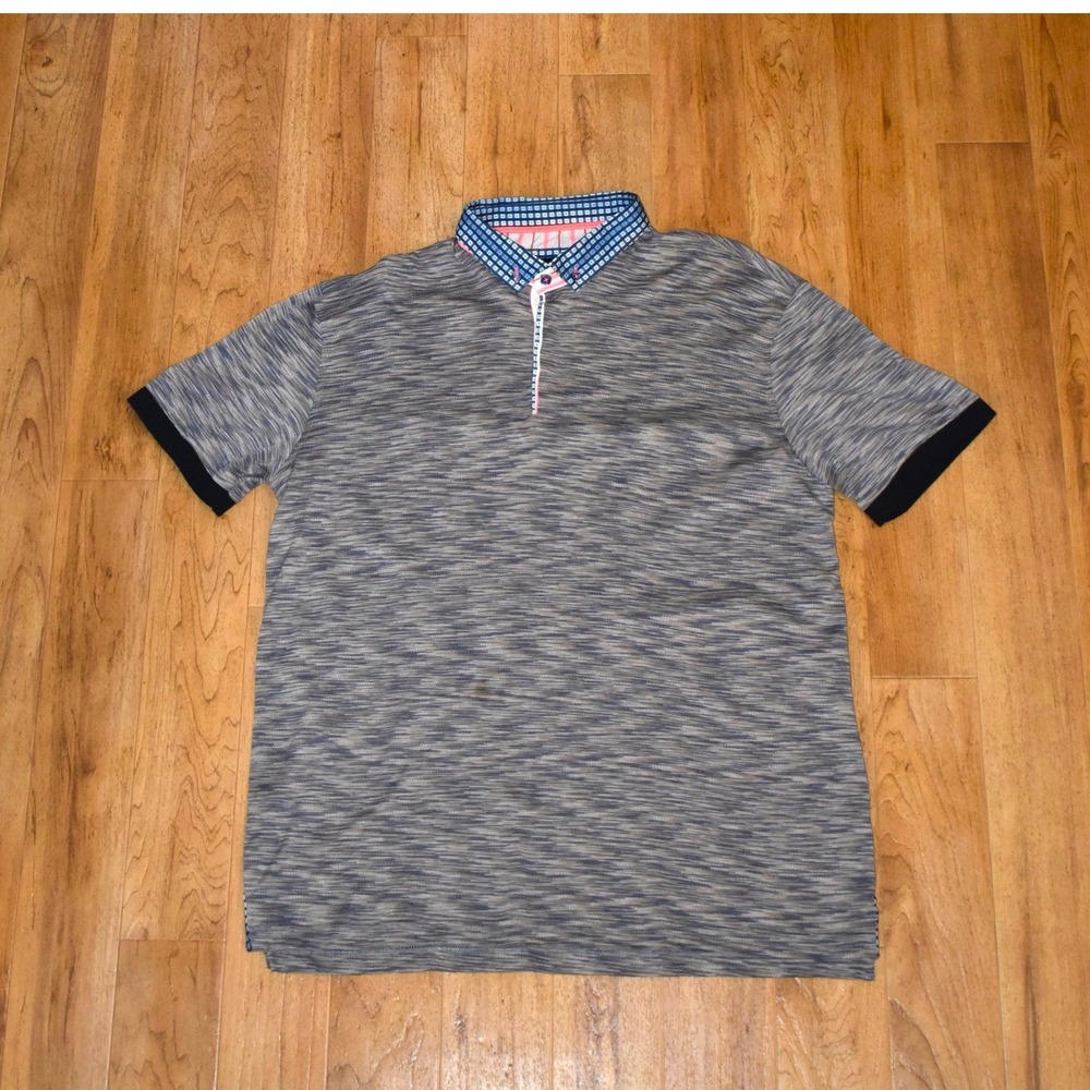 Maceoo Mozart Vivid Grey Polo Shirt Mens 2XL Blue Grey Space Dye Geometric